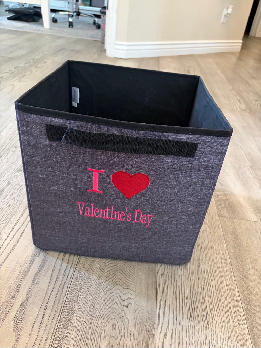 Thirty-One Gifts Gray Valentine's Day Fabric Storage Bin with Red Heart